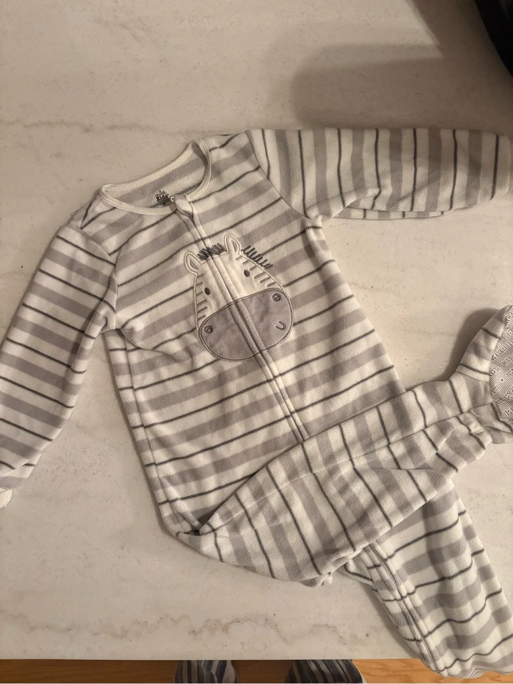 Striped Gray & White Baby One-Piece Zipper Footed Pajamas